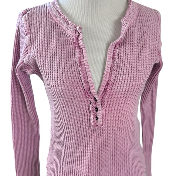Free People FP One Colt Thermal in Bubble Tea Lavender Henley Plunge Grunge XS - Picture 5 of 17